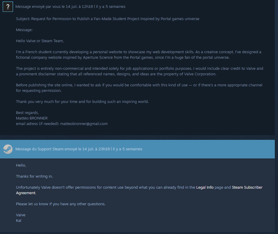 Mail from Steam